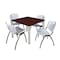 Kee Kee Square Table & Chair Set, Wood, Metal, Plastic Top, Mahogany TB3636MHBPCM47GY - alternate 1